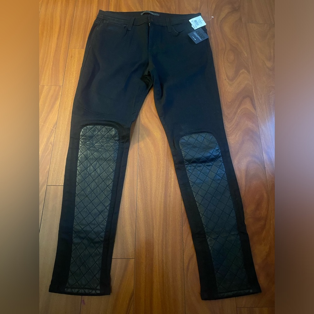 Joe’s Jeans Black Leather Quilted Knee Patch Pants NWT